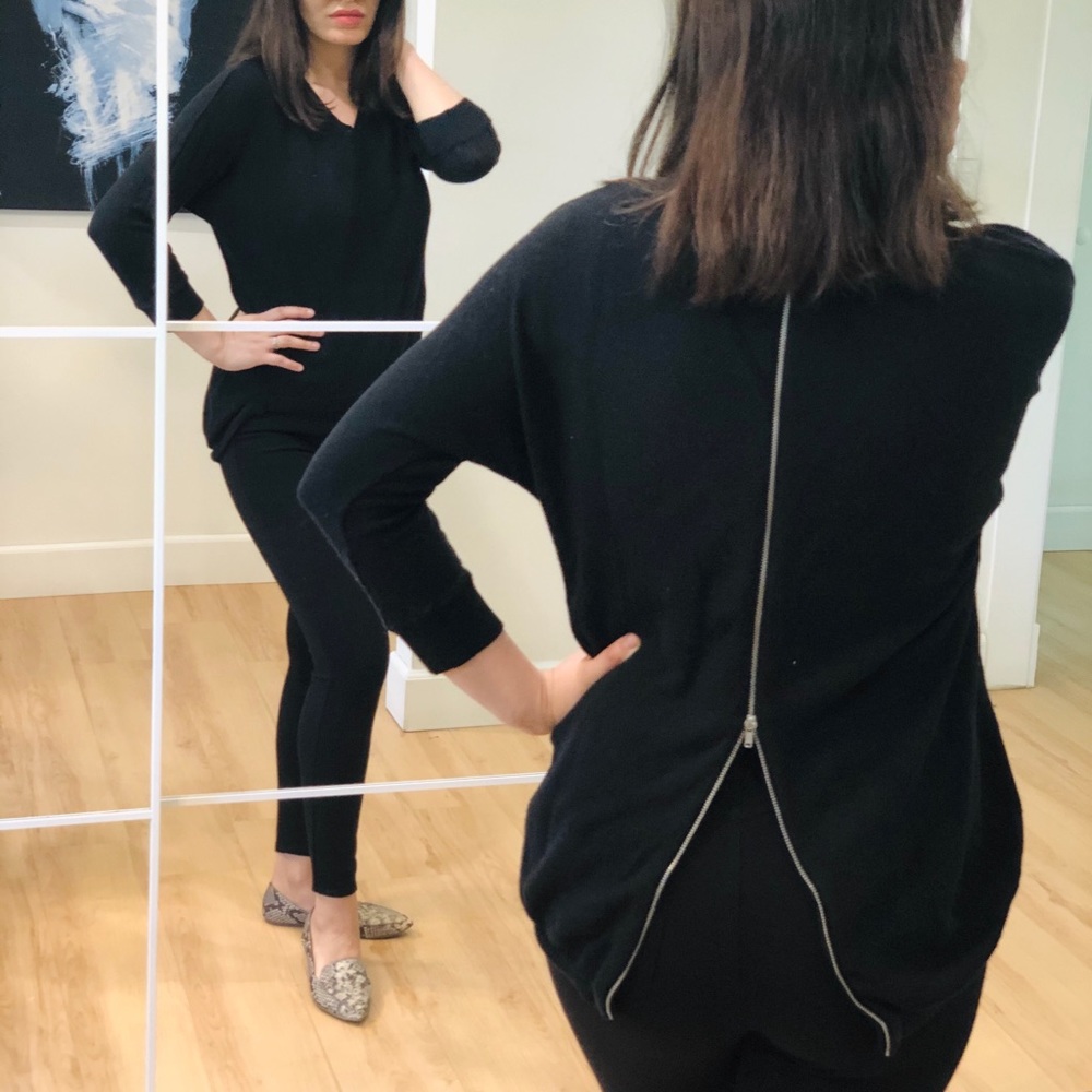 Black long sleeve back zip sweater top